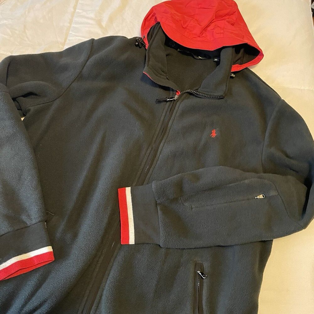 Polo Ralph Lauren Black Red‎ Fleece Full Zip XLT XL Tall